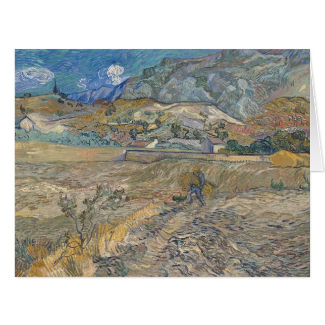 Cartão Vincent Van Gogh, campo fechado com camponês (Frente horizontal)