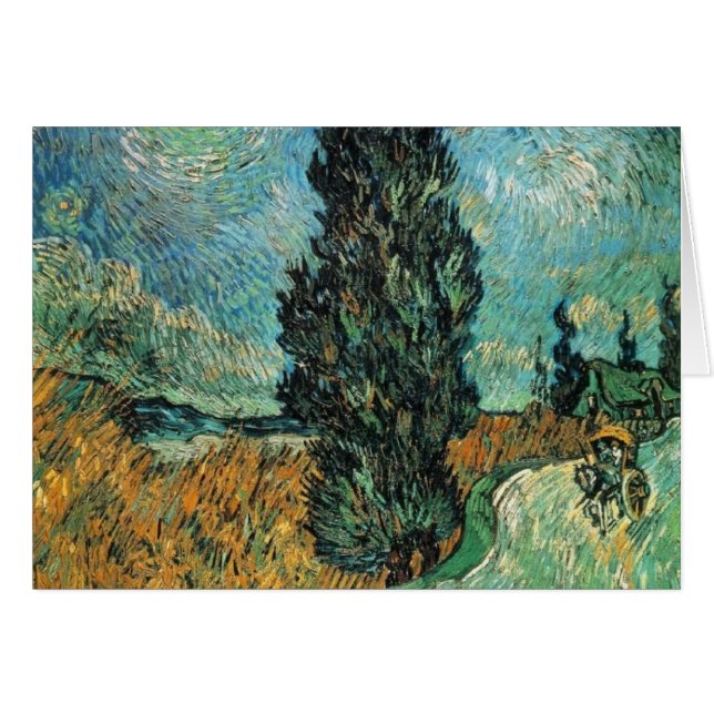 Cartão Vincent van Gogh - estrada com cipreste e estrela (Frente Horizontal)