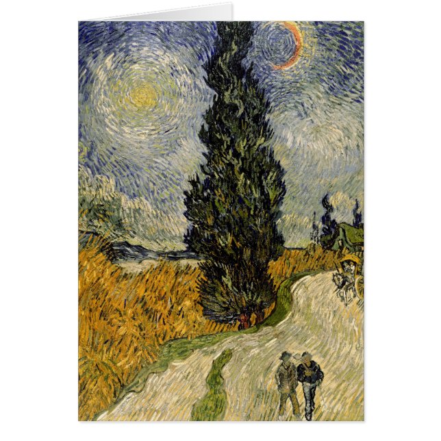 Cartão Vincent van Gogh | Estrada com ciprestes, 1890 (Frente)