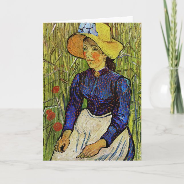 Cartão Vincent van Gogh - Garota camponesa com chapéu de  (Frente)