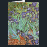 Cartão Vincent van Gogh - Irrises<br><div class="desc">Irrises (1889) de Van Gogh é uma pintura de natureza floral de apos impressionismo fino. Um grupo de íris roxos barbudos e uma flor branca de íris solteiro crescendo em um jardim. Foi uma das suas primeiras pinturas enquanto ele estava no asilo em Santo-Remy-de-Provence. Em 1987 tornou-se a pintura mais...</div>