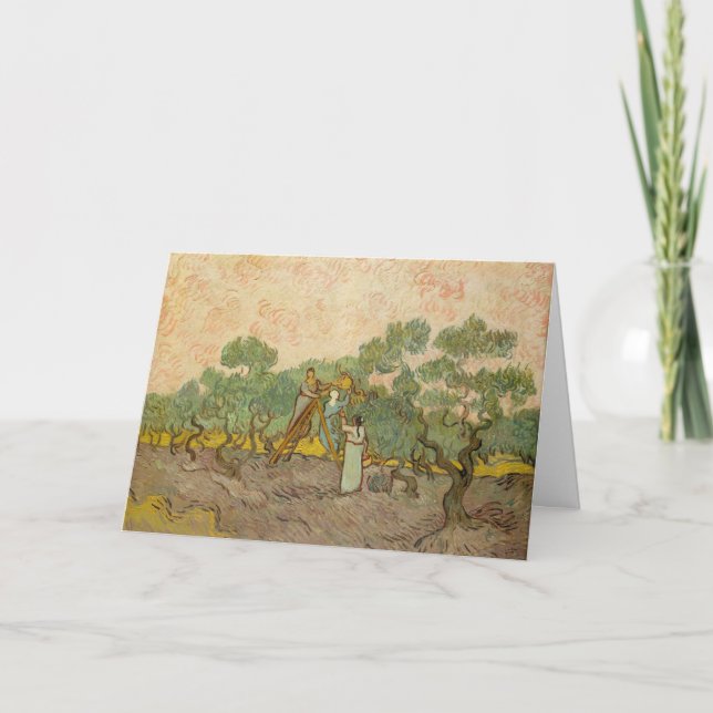 Cartão Vincent van Gogh - Mulheres Escolhendo Azeitonas (Frente)