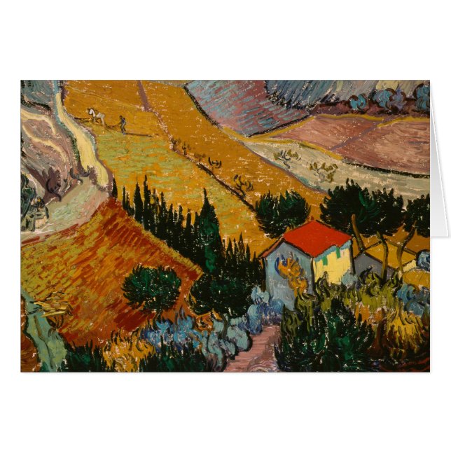 Cartão Vincent van Gogh | Paisagem com House & Plowman (Frente Horizontal)