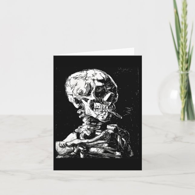 Cartão Vincent Van Gogh Skull Com Cigarro Skeleton Hal (Frente)