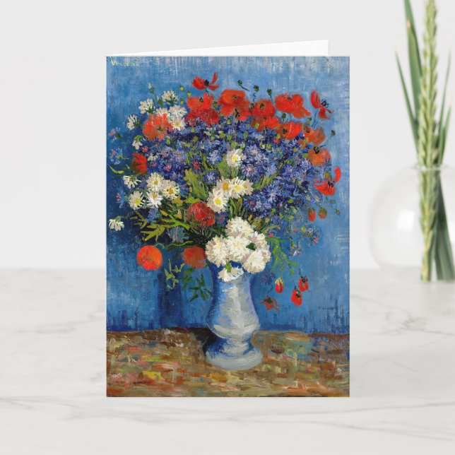 Cartão Vincent van Gogh - Vase com Cornflower e Poppies (Frente)