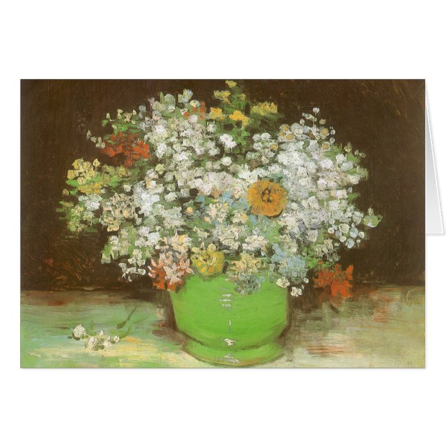 Cartão Vincent van Gogh - Vase com Zinnias e Flores (Frente Horizontal)