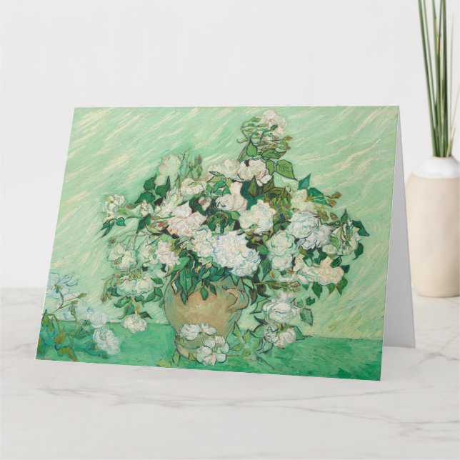 Cartão Vincent Van Gogh, Vaso de Rosas, Rosas No Vaso (Frente)