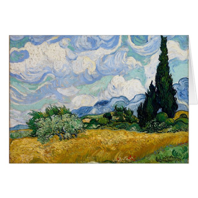 Cartão Vincent Van Gogh Wheat Field com Cyprestes Art (Frente Horizontal)