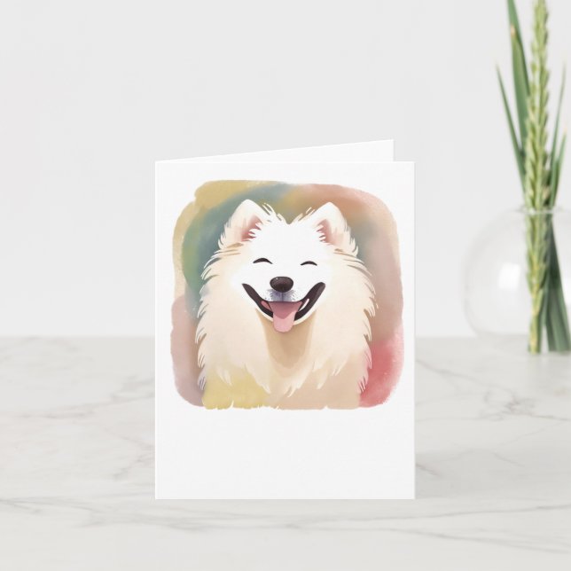 Cartão Vinheta de Cachorro Samojado com Aquarela1 (Frente)