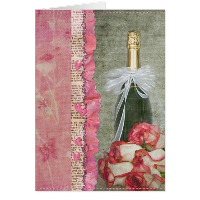 Cartão Vinho de aniversário com rosas (Frente)