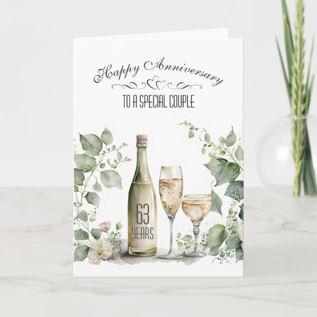 Cartão Vinho de Aniversário de Casamento de 63 anos e Her (Frente)