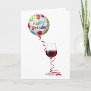 Cartão Vinho de Aniversário e Balão de Festa