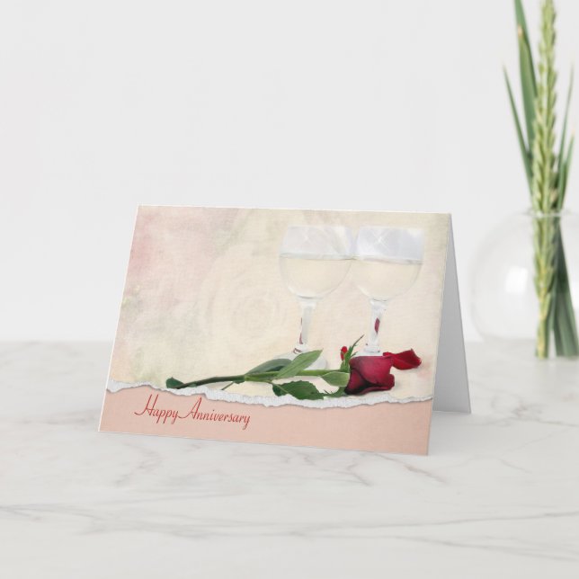 Cartão Vinho e Rosa vermelha do aniversário (Frente)