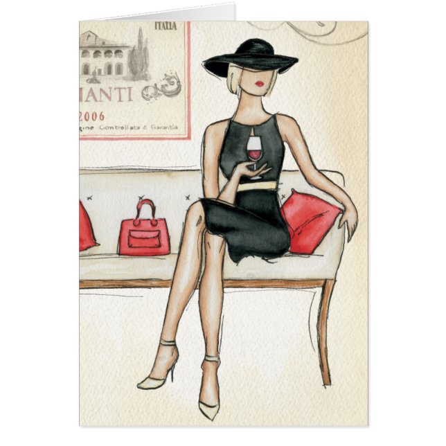 Cartão Vinho tinto do bebendo da mulher (Frente)