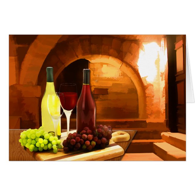 Cartão Vinho vermelho e branco na adega (Frente Horizontal)