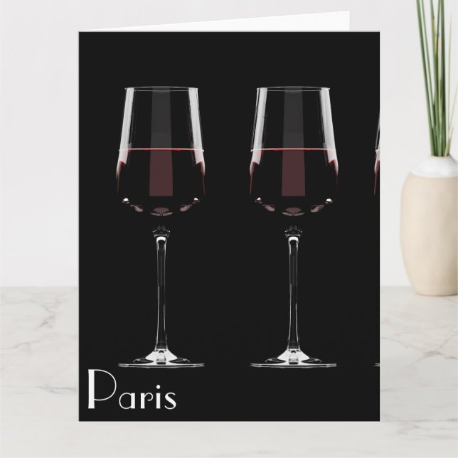Cartão Vinhos com vinho tinto em preto (Frente)