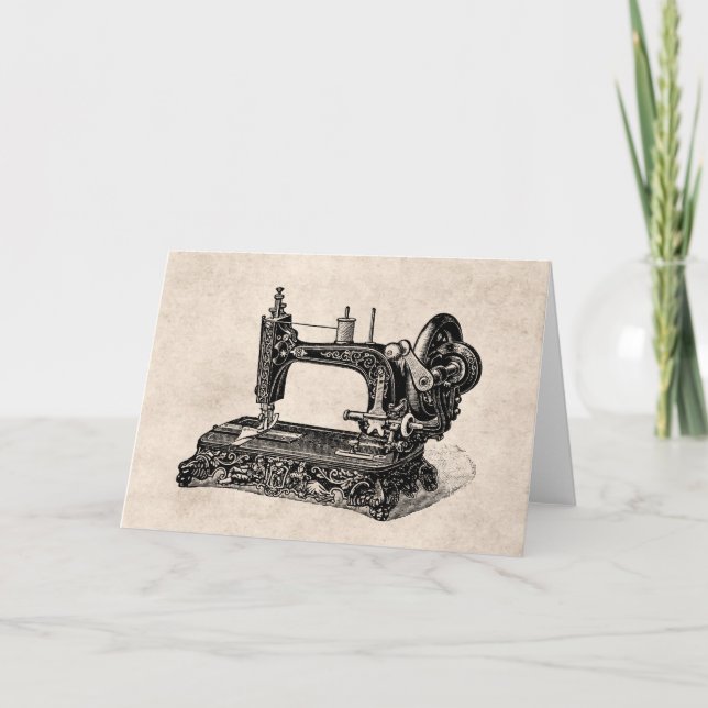 Cartão Vintage 1800s Sewing Machine Illustration (Frente)