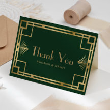 Vintage 1920 Deco Casamento Dourado Verde Obrigado