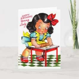 Cartão Vintage 1930 Feliz Aniversário Jovem Senhora
