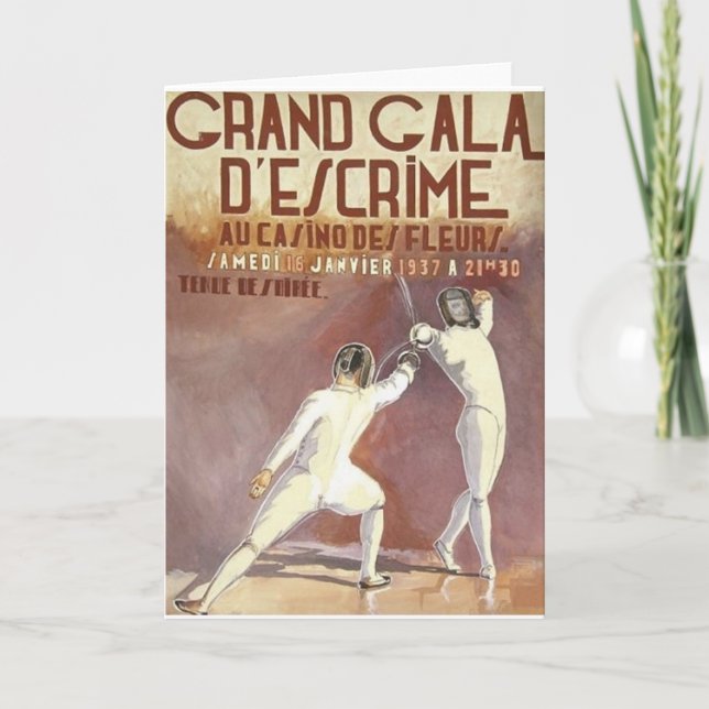 Cartão Vintage 1937 Fencing Tournament Note Card (Frente)