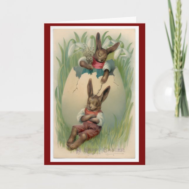 Cartão Vintage 1940s Easter Bunnies Rustic Springtime  (Frente)