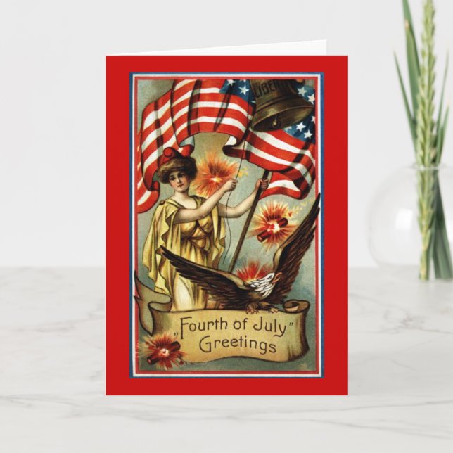 Cartão Vintage 4th of July Greetings Blank Card (Frente)