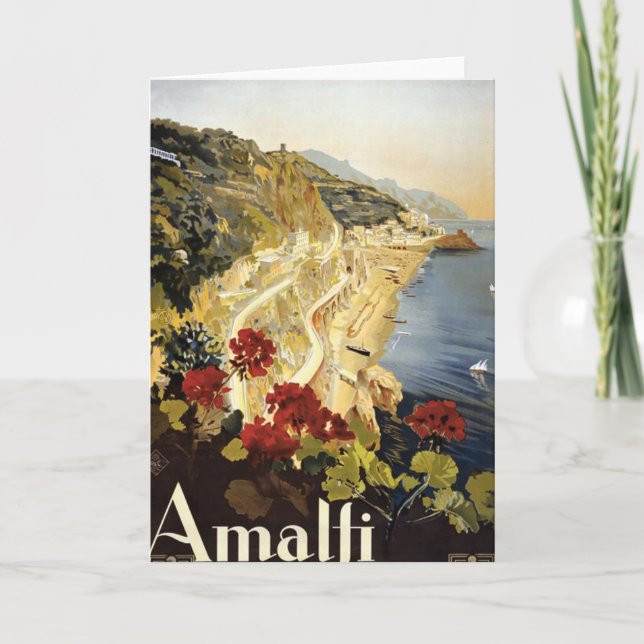 Cartão Vintage Amalfi Italy European Travel Advertisement (Frente)