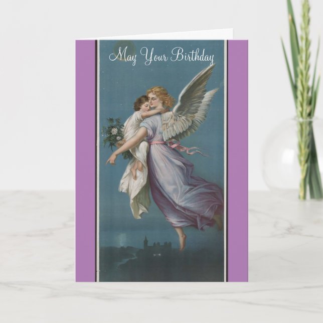 Cartão Vintage Angel E Child Birday Card (Frente)