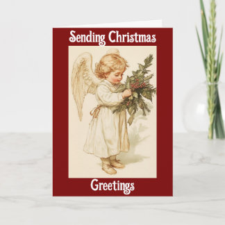 Cartão Vintage Angel With Holly Christmas Greeting Card