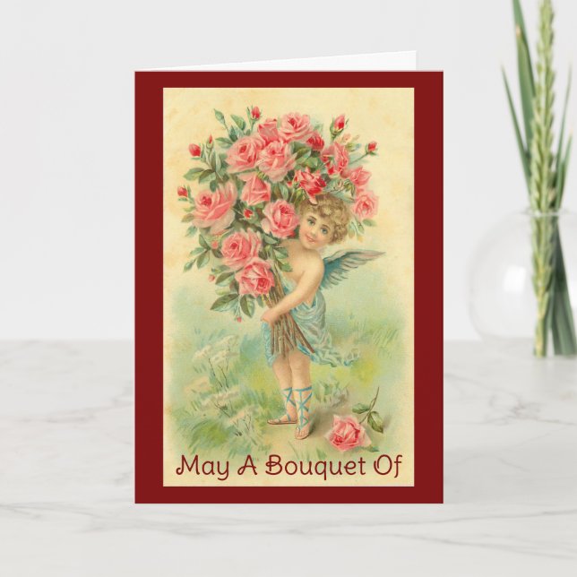 Cartão Vintage Angel With Roses Valentine's Day Card (Frente)