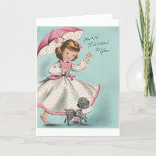 Cartão Vintage - Aniversariante com Poodle,
