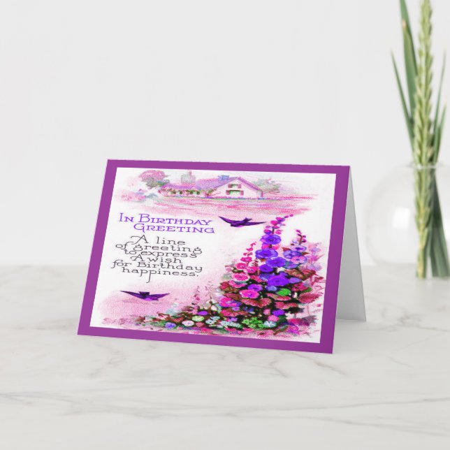 Cartão Vintage Aniversário Saudação com Flores (Frente)