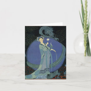 Cartão Vintage Art Deco Lady and Dragon Note Card