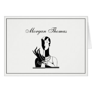 Cartão Vintage Art Deco Lady With Pearls Black Transp