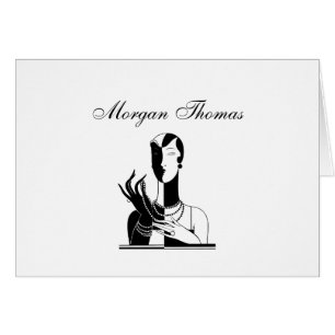 Cartão Vintage Art Deco Lady With Pearls Black Transp