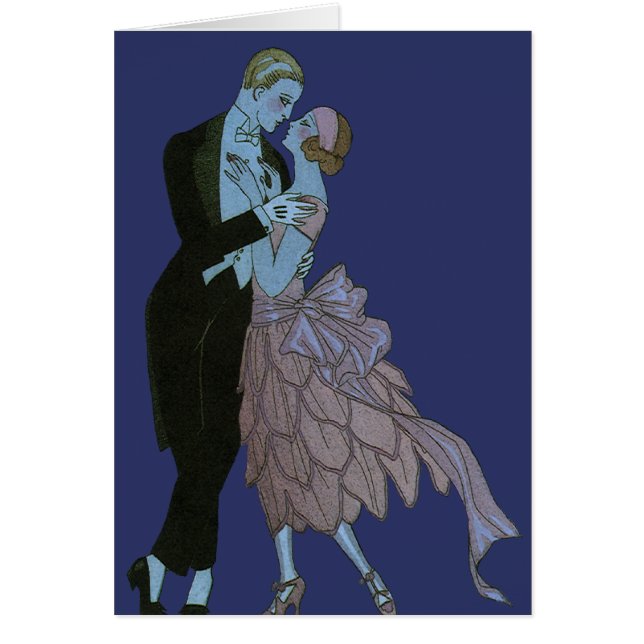 Cartão Vintage Art Deco Newlyweds, Love Wedding Dance (Frente)
