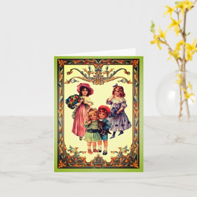 Cartão Vintage Art Victorian Children Note Card (Flor Amarela)
