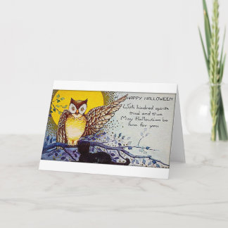 Cartão Vintage assustador o Dia das Bruxas da coruja