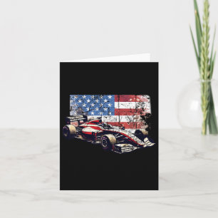 Cartão Vintage Auto Racing Carro American Flag 4 De Julho