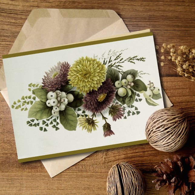 Cartão Vintage Autumn Chrysanthemums com Berries (Vintage Autumn Chrysanthemums with Berries Card)
