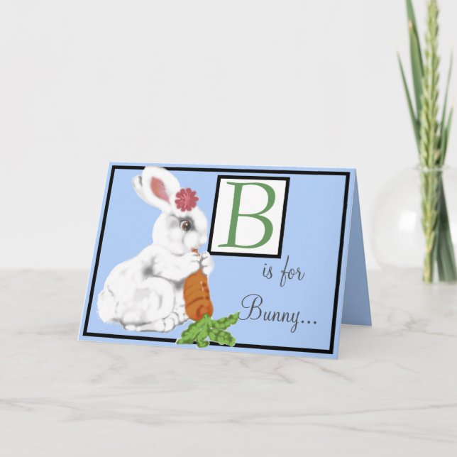Cartão Vintage Baby Bunny Alphabet - Letra Azul Personali (Frente)