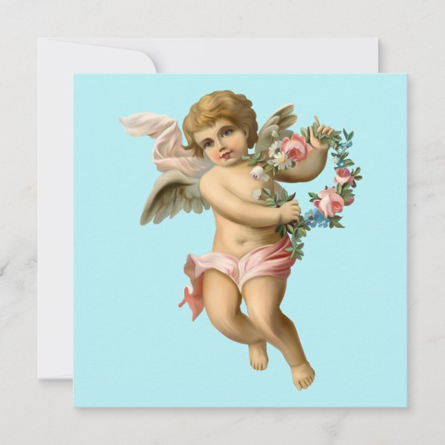 Cartão Vintage Baby Cherub com Flores (Frente)