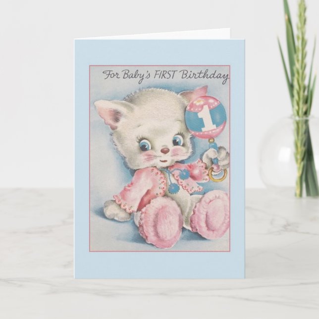 Cartão Vintage Baby's First Birthday Card (Frente)