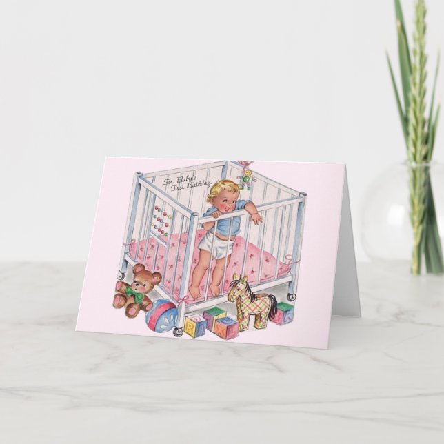 Cartão Vintage Baby's First Birthday Greeting Card (Frente)