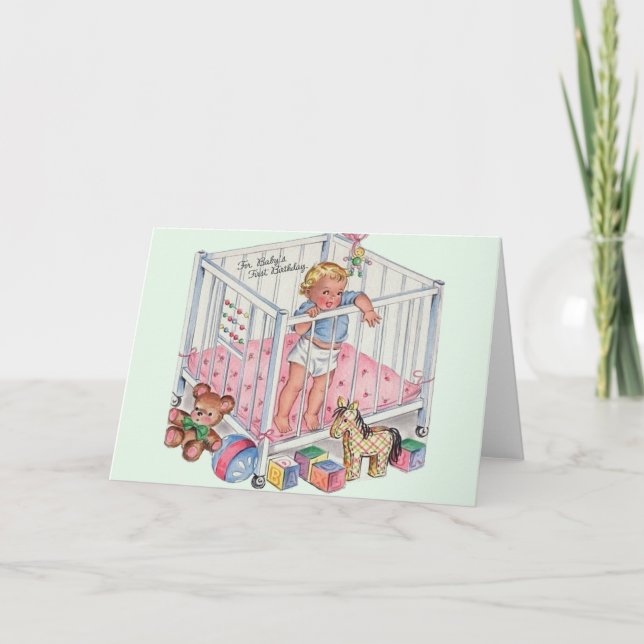 Cartão Vintage Baby's First Birthday Greeting Card (Frente)