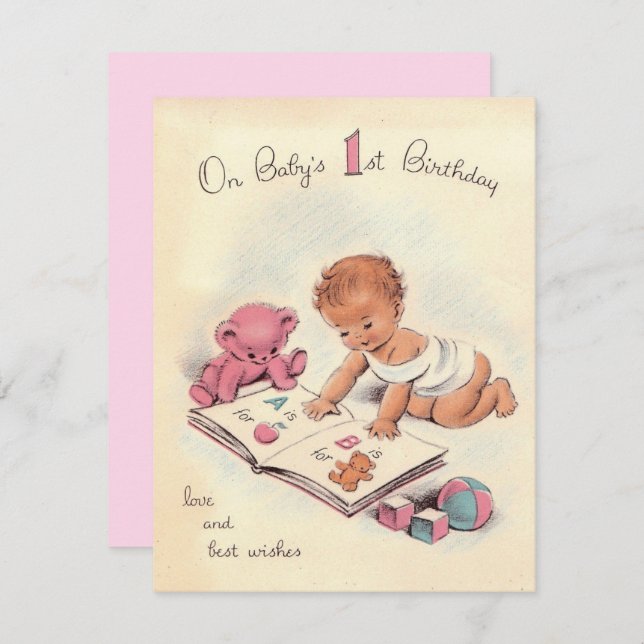 Cartão Vintage Baby's First Happy Birthday (Frente/Verso)