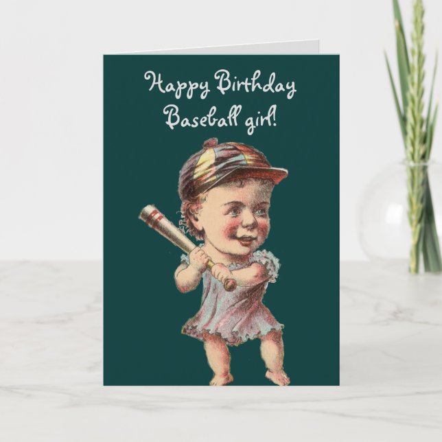 Cartão Vintage Baseball Girl aniversário ou saudações (Frente)
