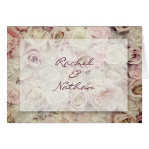 Cartão Vintage Bed of Rosa Weding Obrigado Notas