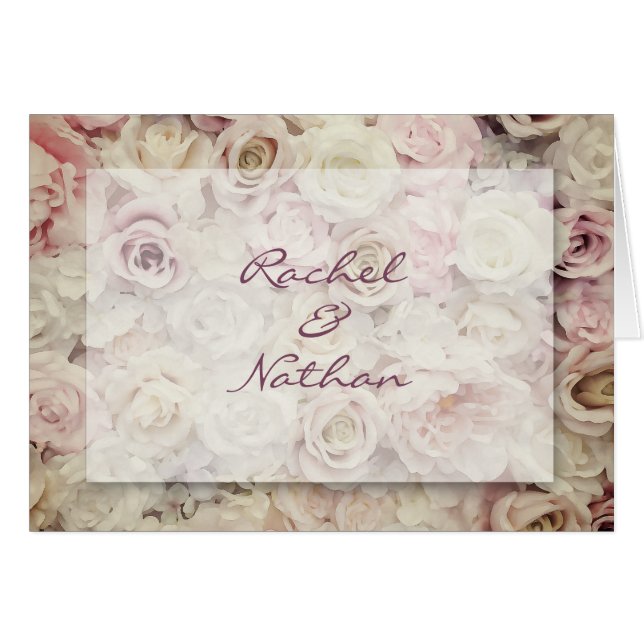 Cartão Vintage Bed of Rosa Weding Obrigado Notas (Frente Horizontal)