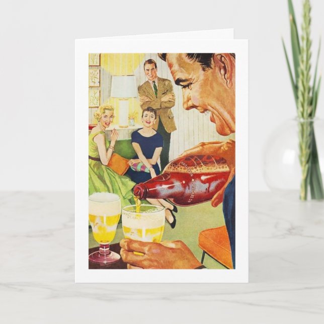 Cartão Vintage - Beer Bebendo Friends, (Frente)